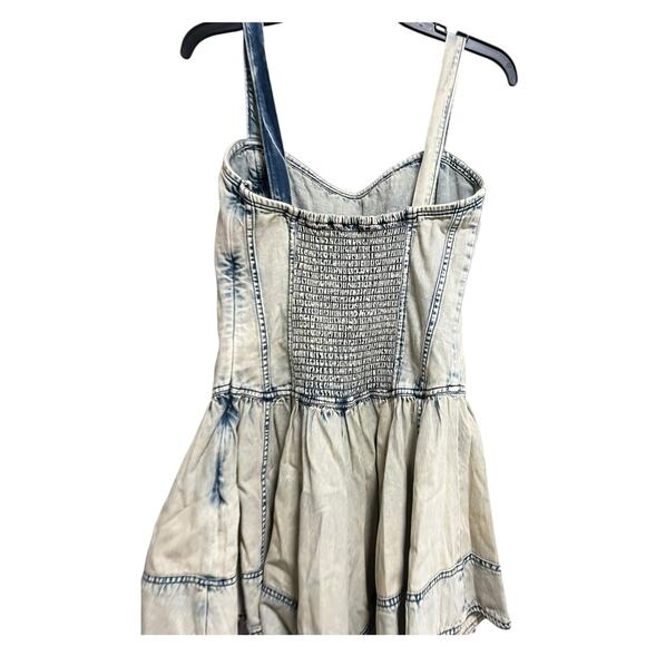 Anthropologie Pilcro Denim Drop-Waist Romper | Womens M, Bleach Wash Blue NEW - Picture 13 of 14